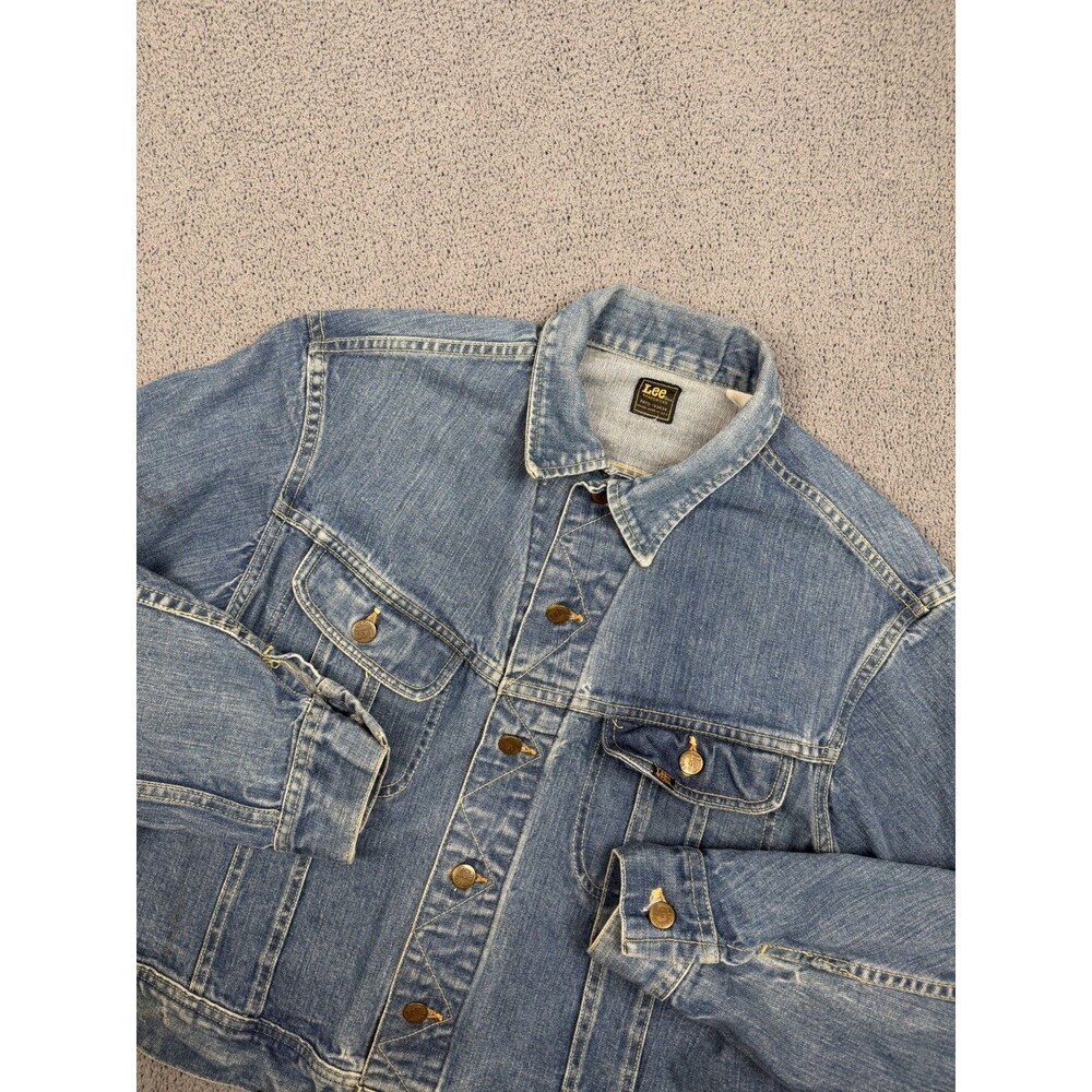 Vintage Lee Jacket Mens Blue Denim Rider Trucker Union Made USA Sanforized